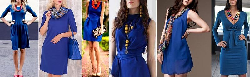 Синее платье с цветочным принтом
